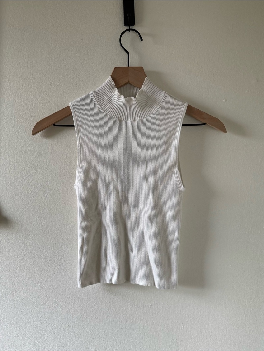 Madewell White Ribbed Mock Neck Sleeveless Tank